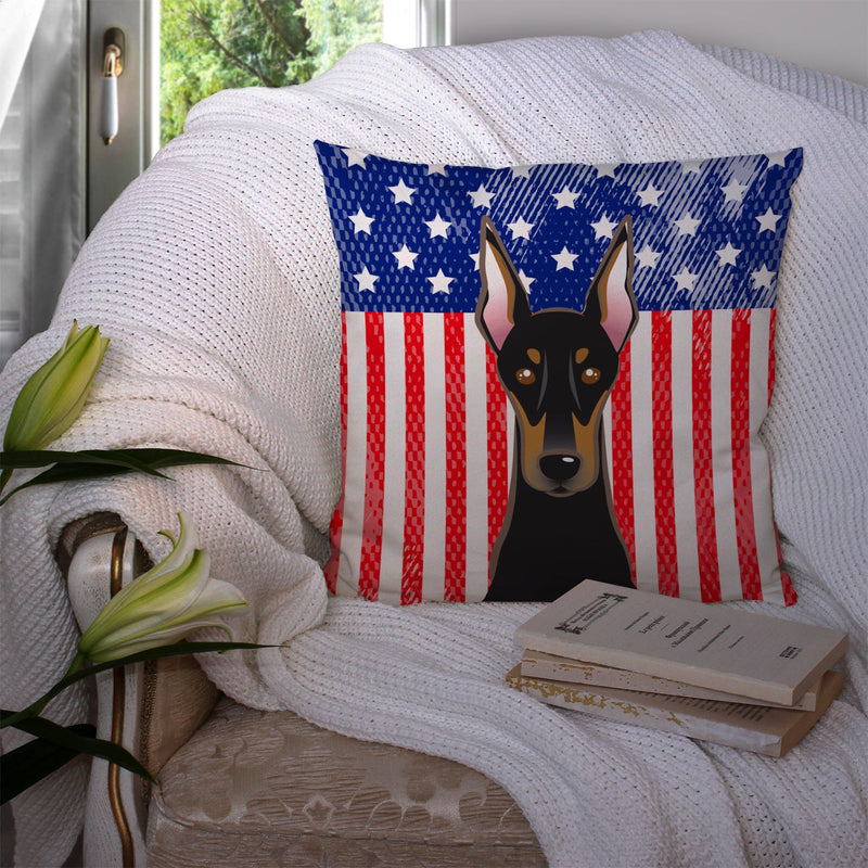 American Flag and Doberman Throw Pillow - 14x14 Decorative Pillow – Art for Your Home & Patio BB2175PW1414