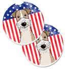 American Flag and Wire Haired Fox Terrier Car Coasters – Set of 2 - Absorbent Stone with Fun & Functional Artwork BB2177CARC