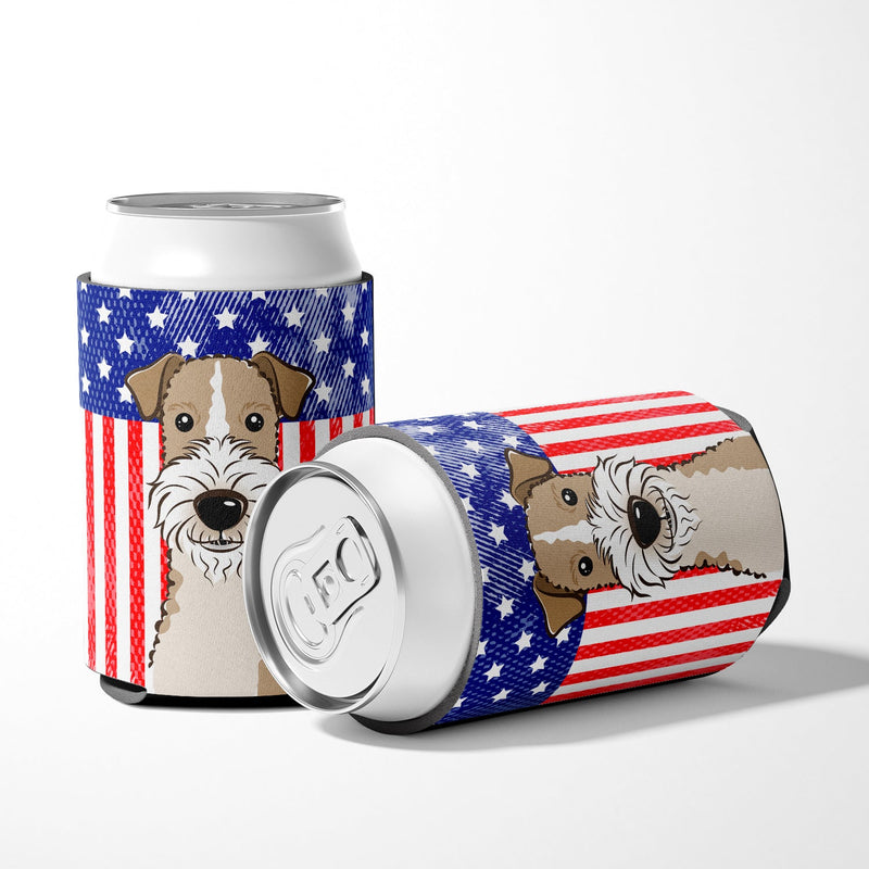 American Flag and Wire Haired Fox Terrier Can or Bottle Hugger BB2177CC