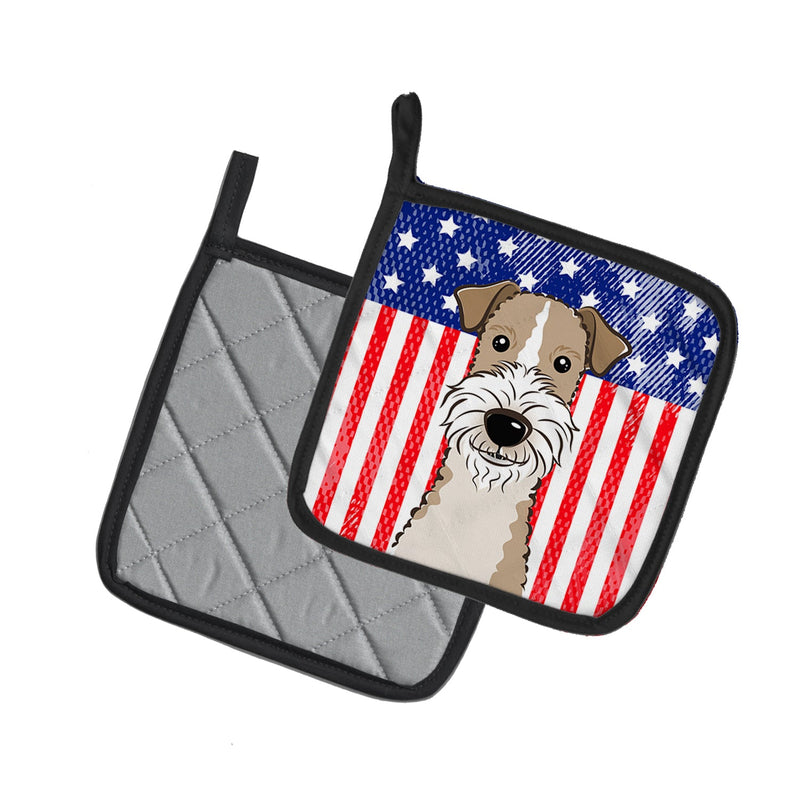 American Flag and Wire Haired Fox Terrier Pot Holders - Set of 2 - Heat-Resistant Kitchen Essentials BB2177PTHD