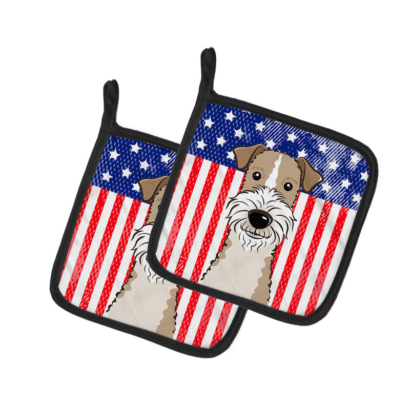 American Flag and Wire Haired Fox Terrier Pot Holders - Set of 2 - Heat-Resistant Kitchen Essentials BB2177PTHD