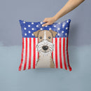 American Flag and Wire Haired Fox Terrier Throw Pillow - 14x14 Decorative Pillow – Art for Your Home & Patio BB2177PW1414