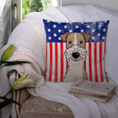 American Flag and Wire Haired Fox Terrier Throw Pillow - 14x14 Decorative Pillow – Art for Your Home & Patio BB2177PW1414