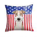 American Flag and Wire Haired Fox Terrier Throw Pillow - 14x14 Decorative Pillow – Art for Your Home & Patio BB2177PW1414