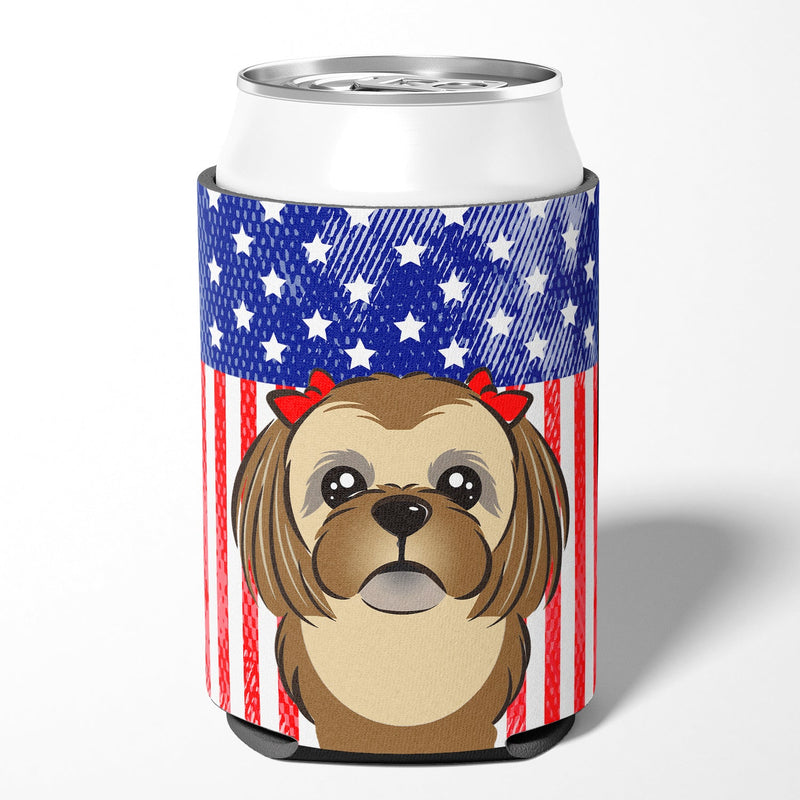American Flag and Chocolate Brown Shih Tzu Can or Bottle Hugger BB2179CC