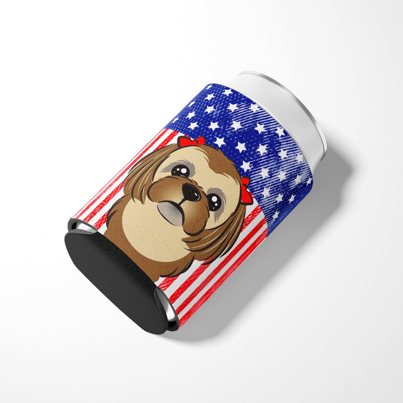 American Flag and Chocolate Brown Shih Tzu Can or Bottle Hugger BB2179CC