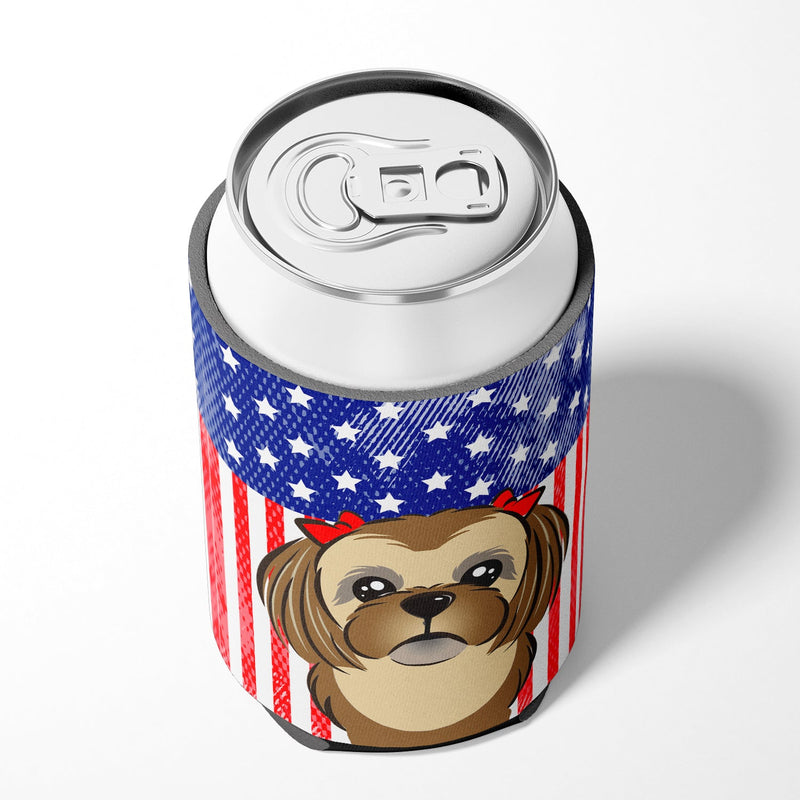 American Flag and Chocolate Brown Shih Tzu Can or Bottle Hugger BB2179CC