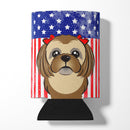 American Flag and Chocolate Brown Shih Tzu Can or Bottle Hugger BB2179CC