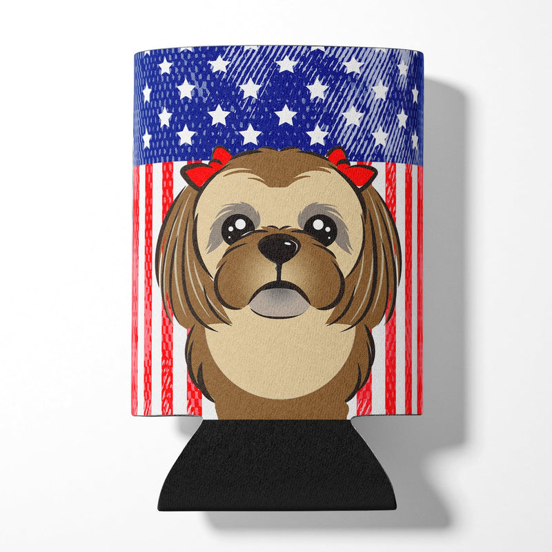 American Flag and Chocolate Brown Shih Tzu Can or Bottle Hugger BB2179CC