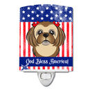 American Flag and Chocolate Brown Shih Tzu Ceramic Night Light BB2179CNL