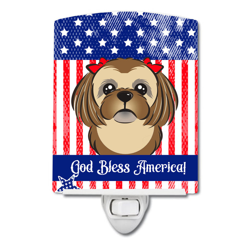 American Flag and Chocolate Brown Shih Tzu Ceramic Night Light BB2179CNL
