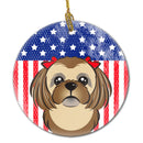 American Flag and Chocolate Brown Shih Tzu Ceramic Ornament BB2179CO1