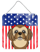 American Flag and Chocolate Brown Shih Tzu Wall or Door Hanging Prints BB2179DS66