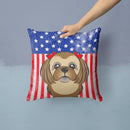 American Flag and Chocolate Brown Shih Tzu Throw Pillow - 14x14 Decorative Pillow – Art for Your Home & Patio BB2179PW1414
