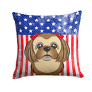 American Flag and Chocolate Brown Shih Tzu Throw Pillow - 14x14 Decorative Pillow – Art for Your Home & Patio BB2179PW1414