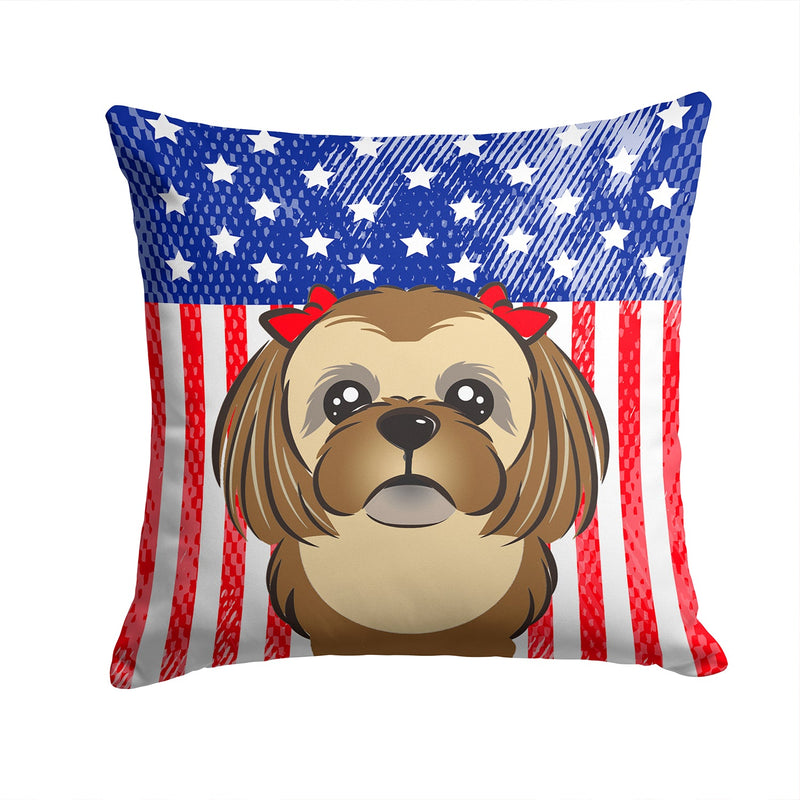 American Flag and Chocolate Brown Shih Tzu Throw Pillow - 14x14 Decorative Pillow – Art for Your Home & Patio BB2179PW1414