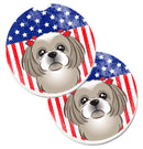 American Flag and Gray Silver Shih Tzu Car Coasters – Set of 2 - Absorbent Stone with Fun & Functional Artwork BB2180CARC