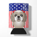 American Flag and Gray Silver Shih Tzu Can or Bottle Hugger BB2180CC