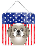 American Flag and Gray Silver Shih Tzu Wall or Door Hanging Prints BB2180DS66