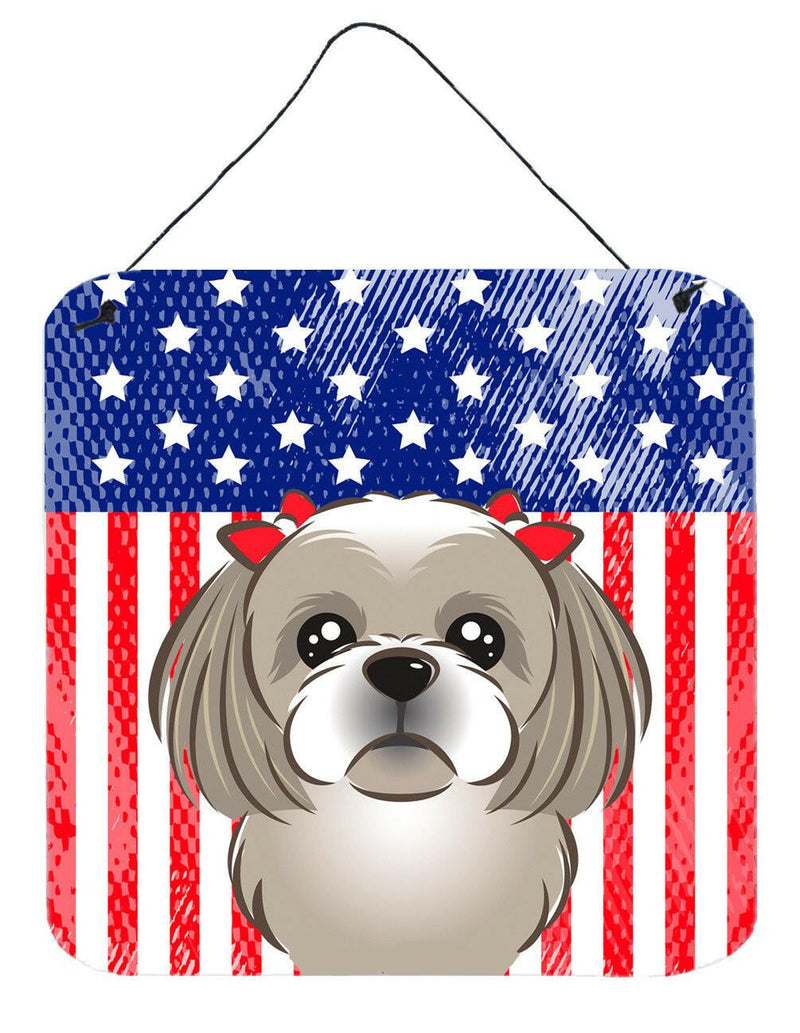 American Flag and Gray Silver Shih Tzu Wall or Door Hanging Prints BB2180DS66