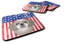 American Flag and Gray Silver Shih Tzu Foam Coaster