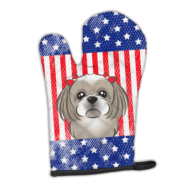 American Flag and Gray Silver Shih Tzu Oven Mitt BB2180OVMT