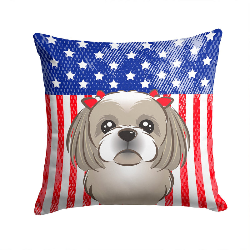 American Flag and Gray Silver Shih Tzu Throw Pillow - 14x14 Decorative Pillow – Art for Your Home & Patio BB2180PW1414