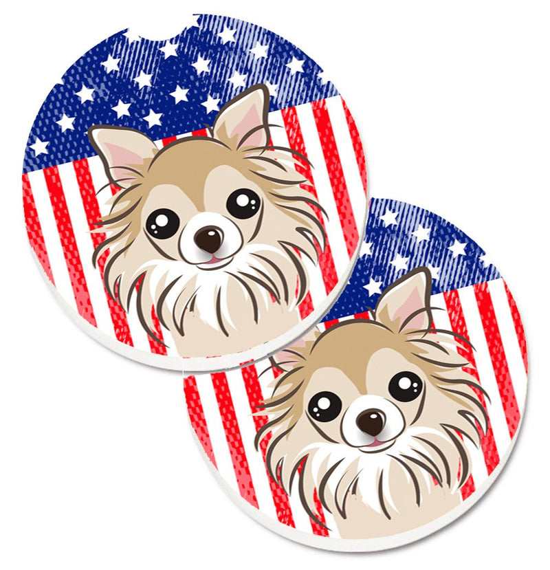 American Flag and Chihuahua Car Coasters – Set of 2 - Absorbent Stone with Fun & Functional Artwork BB2181CARC