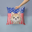 American Flag and Chihuahua Throw Pillow - 14x14 Decorative Pillow – Art for Your Home & Patio BB2181PW1414