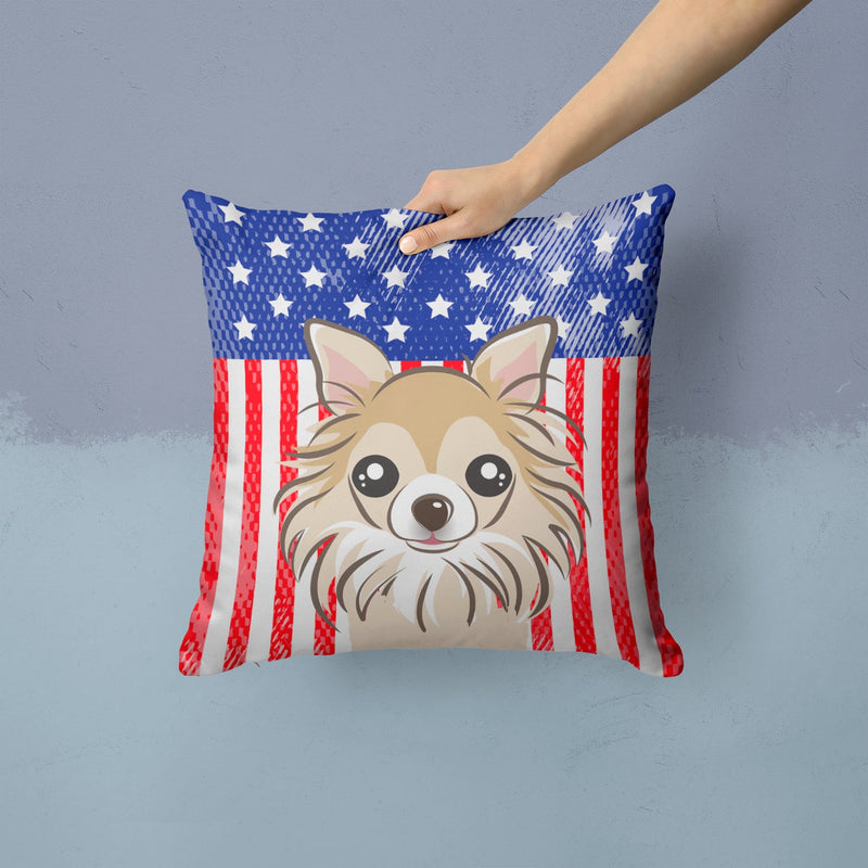 American Flag and Chihuahua Throw Pillow - 14x14 Decorative Pillow – Art for Your Home & Patio BB2181PW1414