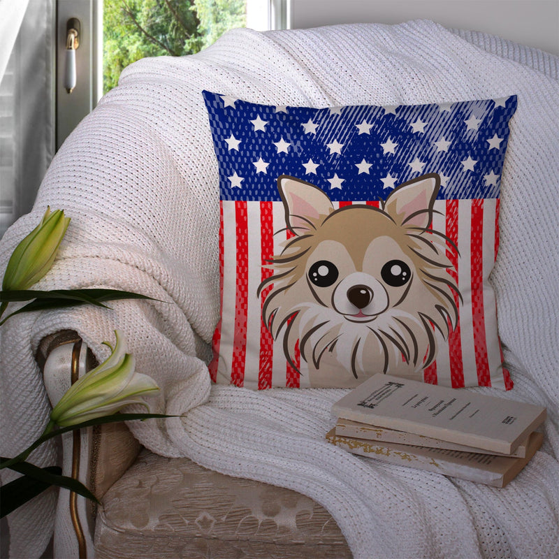 American Flag and Chihuahua Throw Pillow - 14x14 Decorative Pillow – Art for Your Home & Patio BB2181PW1414