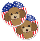American Flag and Chocolate Brown Poodle Car Coasters – Set of 2 - Absorbent Stone with Fun & Functional Artwork BB2186CARC