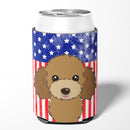 American Flag and Chocolate Brown Poodle Can or Bottle Hugger BB2186CC