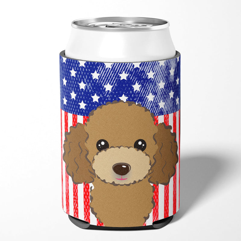 American Flag and Chocolate Brown Poodle Can or Bottle Hugger BB2186CC