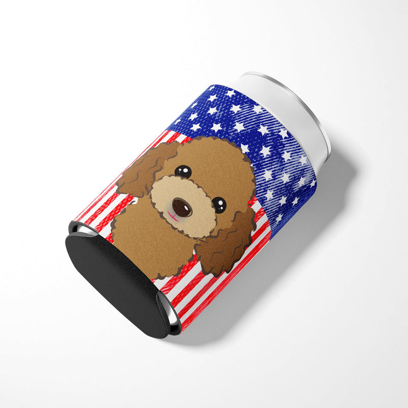 American Flag and Chocolate Brown Poodle Can or Bottle Hugger BB2186CC