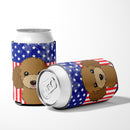 American Flag and Chocolate Brown Poodle Can or Bottle Hugger BB2186CC