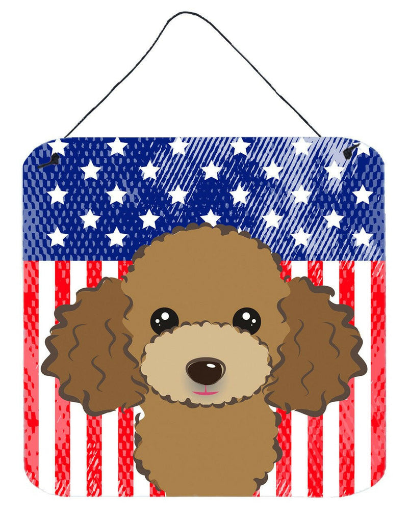 American Flag and Chocolate Brown Poodle Wall or Door Hanging Prints BB2186DS66