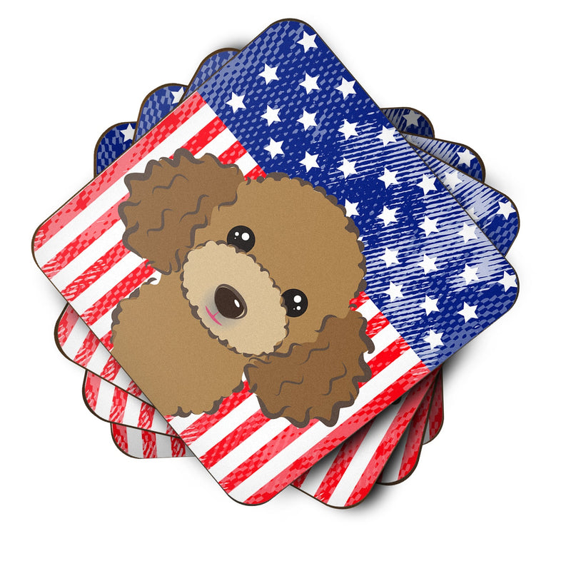 American Flag and Chocolate Brown Poodle Foam Coaster