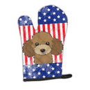 American Flag and Chocolate Brown Poodle Oven Mitt BB2186OVMT