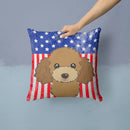 American Flag and Chocolate Brown Poodle Throw Pillow - 14x14 Decorative Pillow – Art for Your Home & Patio BB2186PW1414