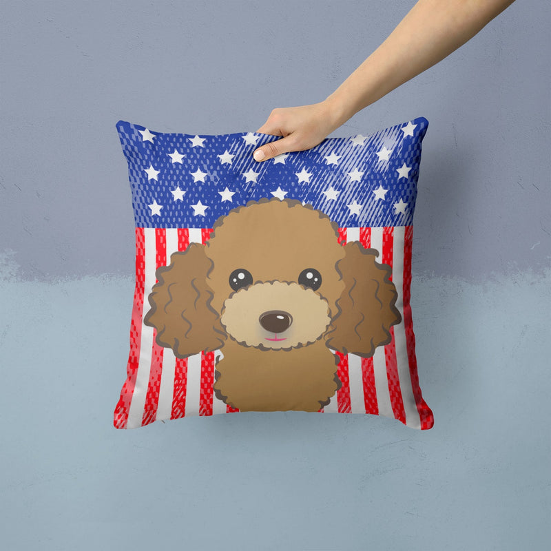 American Flag and Chocolate Brown Poodle Throw Pillow - 14x14 Decorative Pillow – Art for Your Home & Patio BB2186PW1414