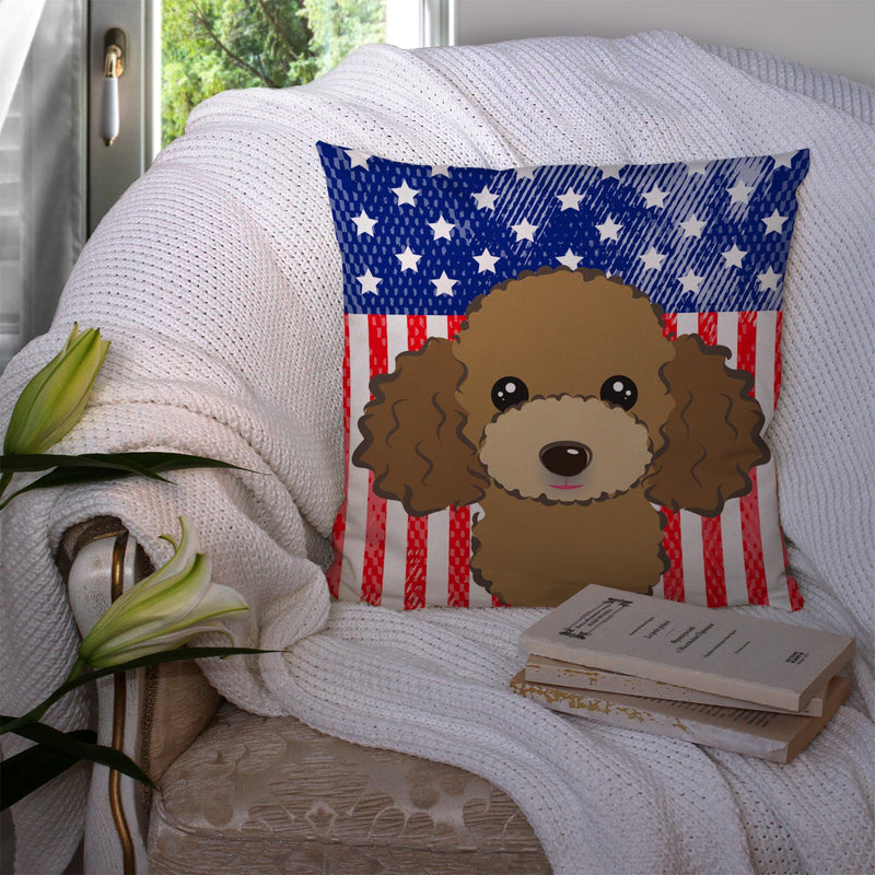 American Flag and Chocolate Brown Poodle Throw Pillow - 14x14 Decorative Pillow – Art for Your Home & Patio BB2186PW1414