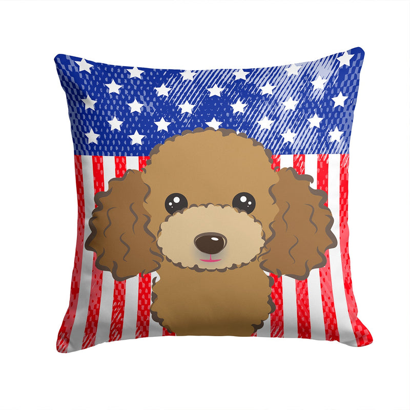 American Flag and Chocolate Brown Poodle Throw Pillow - 14x14 Decorative Pillow – Art for Your Home & Patio BB2186PW1414