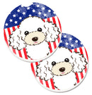 American Flag and White Poodle Car Coasters – Set of 2 - Absorbent Stone with Fun & Functional Artwork BB2187CARC