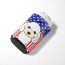 American Flag and White Poodle Can or Bottle Hugger BB2187CC