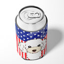 American Flag and White Poodle Can or Bottle Hugger BB2187CC