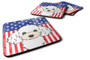 American Flag and White Poodle Foam Coaster