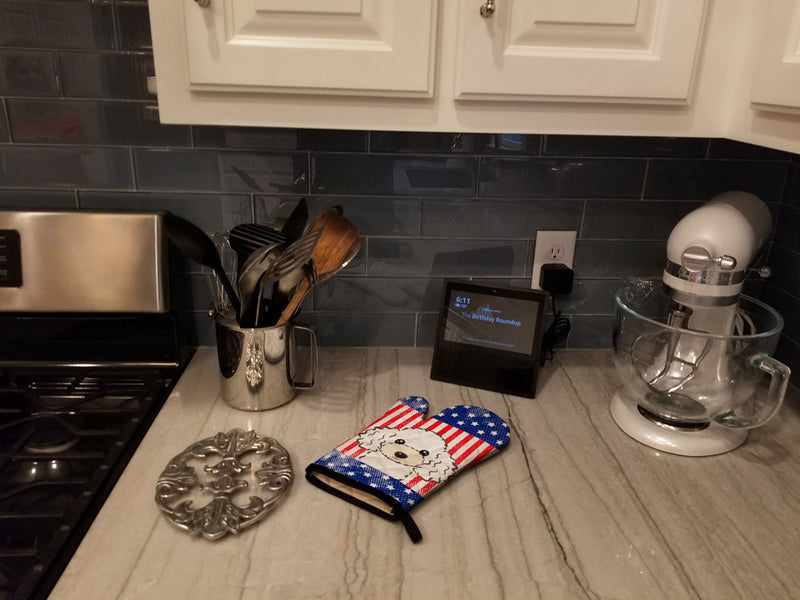 American Flag and White Poodle Oven Mitt BB2187OVMT