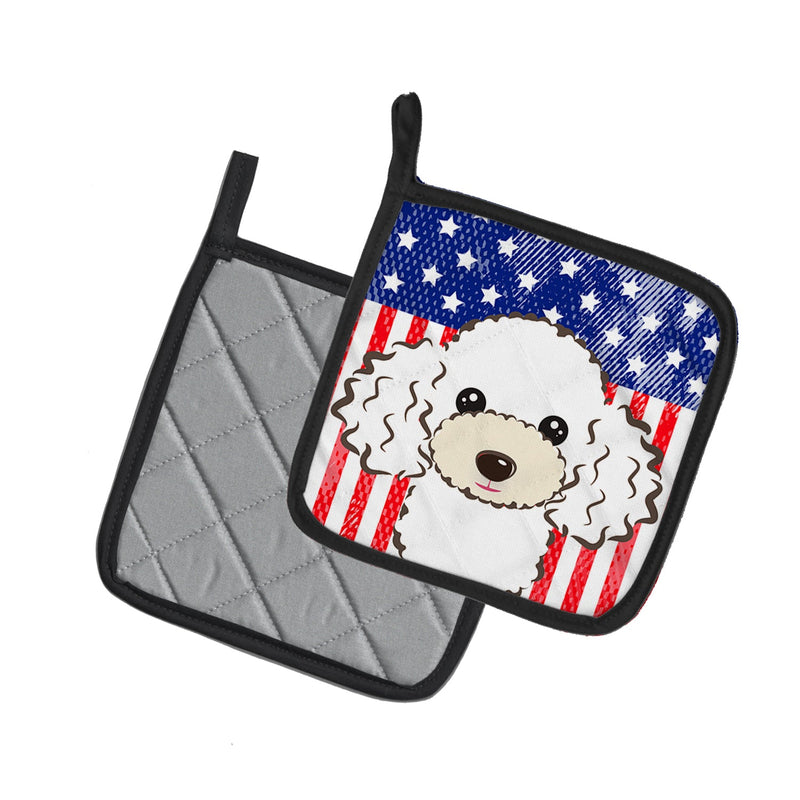 American Flag and White Poodle Pot Holders - Set of 2 - Heat-Resistant Kitchen Essentials BB2187PTHD