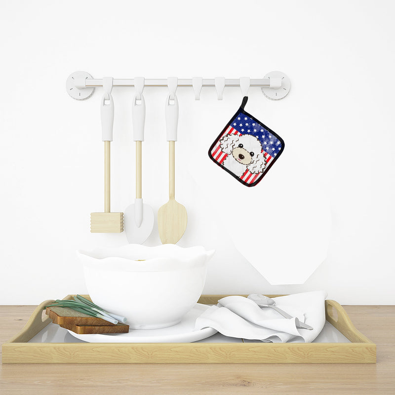 American Flag and White Poodle Pot Holders - Set of 2 - Heat-Resistant Kitchen Essentials BB2187PTHD